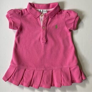 Polo Ralph Lauren Dress Size 6 Months Pink Collared Green Preppy Pleats Baby Gir